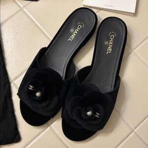 Chanel Velvety flat mules. 7.5